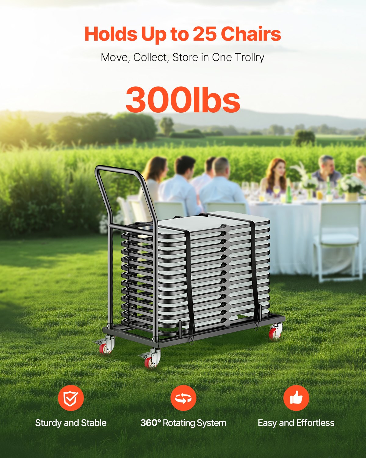 Folding Chair Rack Cart för 25 stolar på 300 LBS L-form horisontell