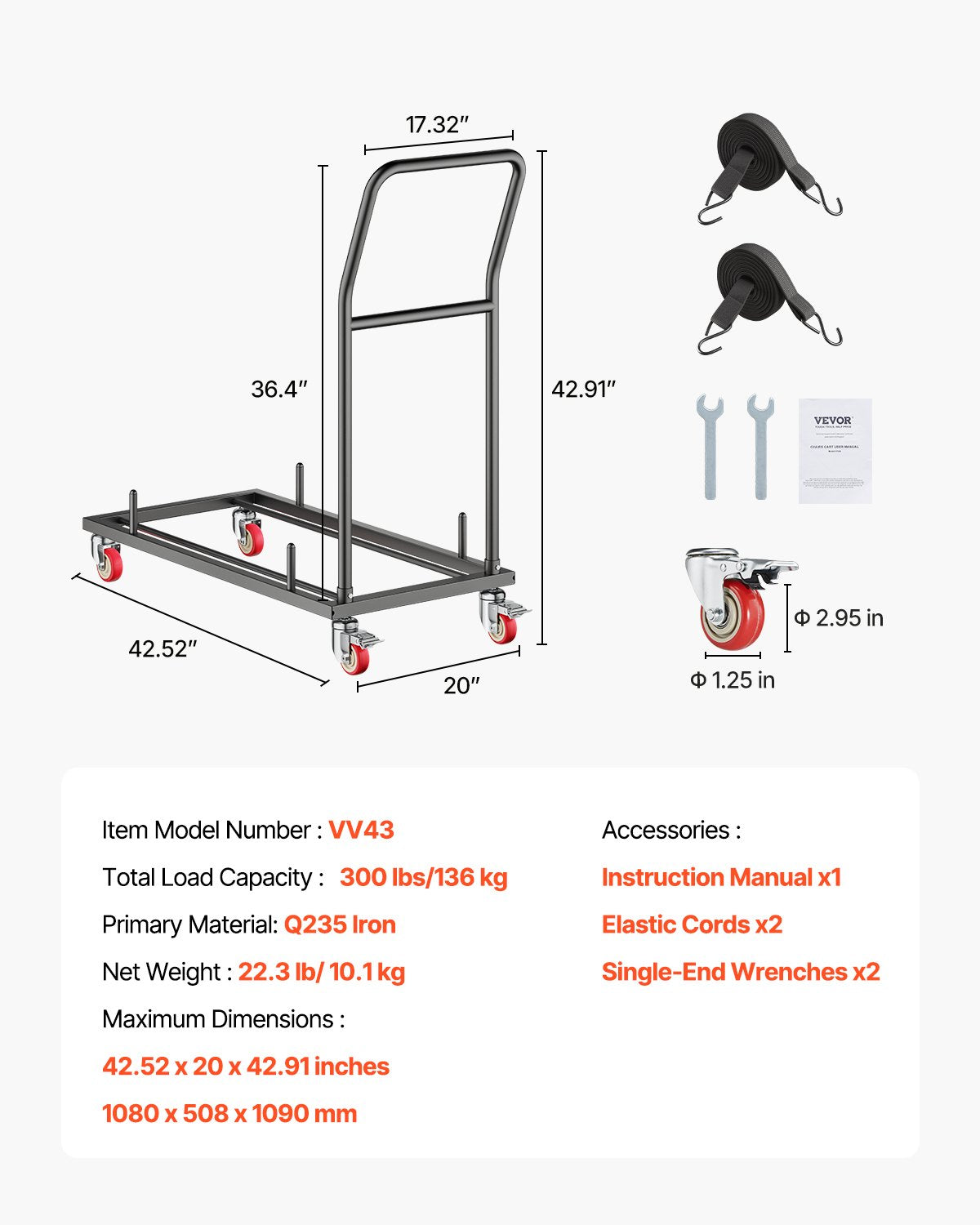 Folding Chair Rack Cart för 25 stolar på 300 LBS L-form horisontell