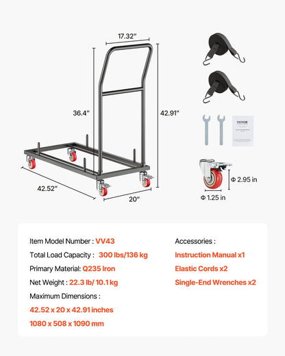 Folding Chair Rack Cart för 25 stolar på 300 LBS L-form horisontell