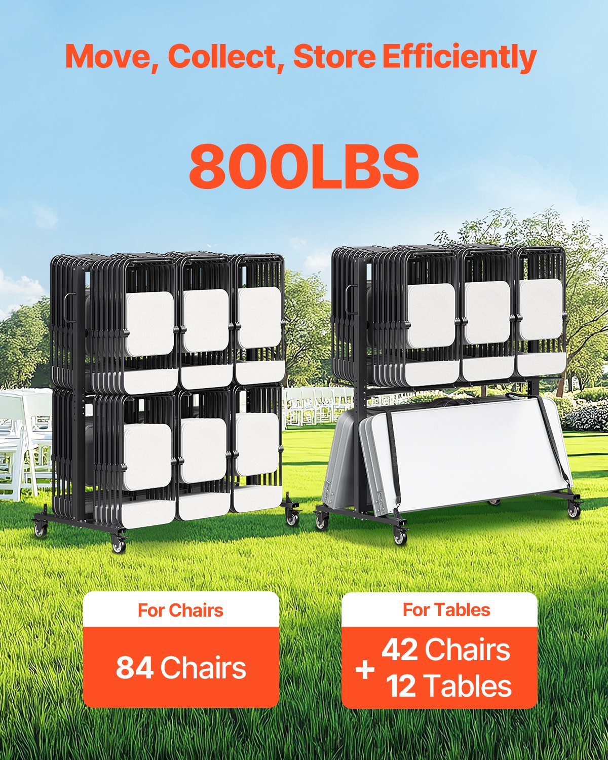 Folding Chair Rack Cart för 84 stolar/ 12 bord+42 stolar på 800 LBS