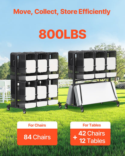 Folding Chair Rack Cart för 84 stolar/ 12 bord+42 stolar på 800 LBS