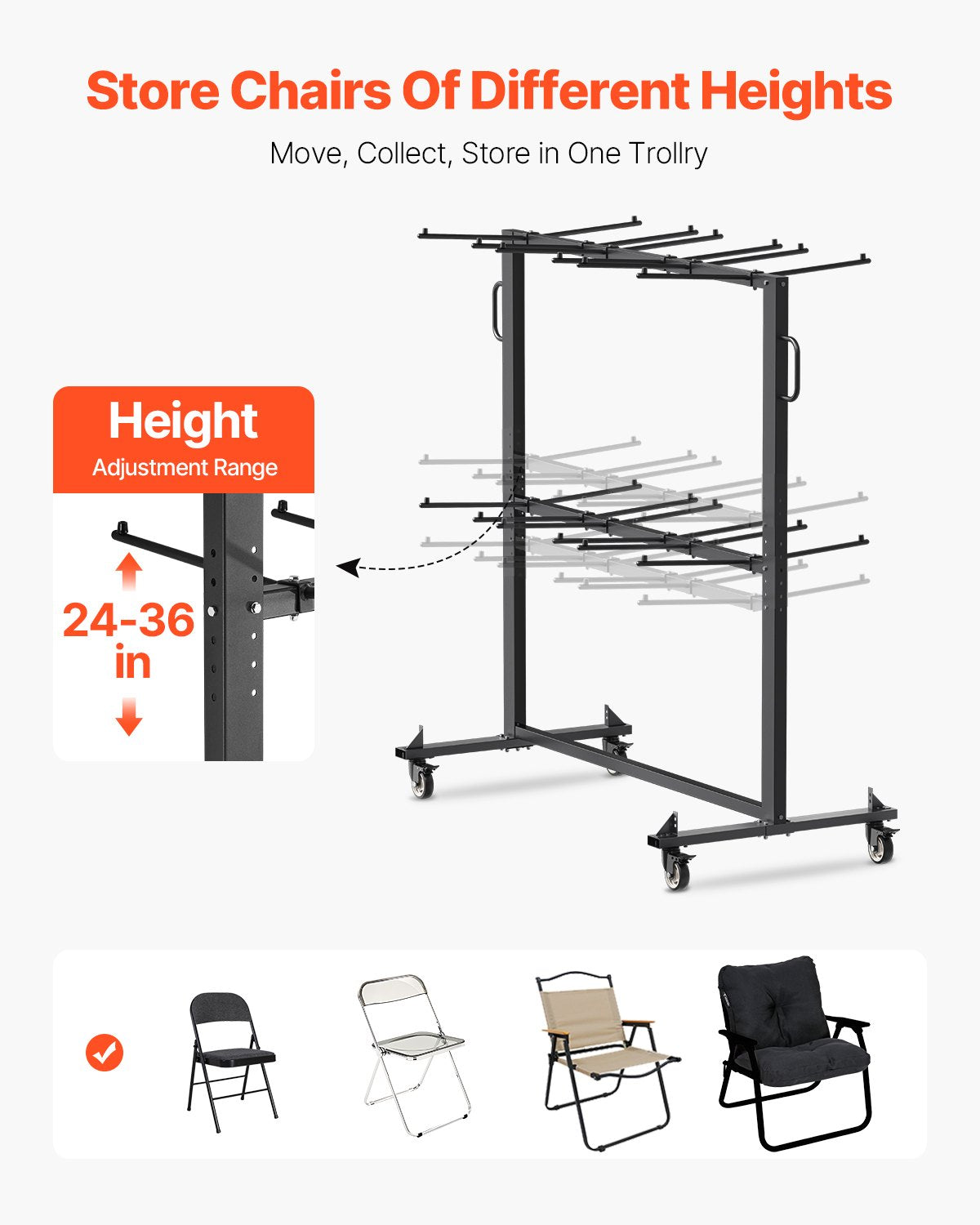 Folding Chair Rack Cart för 84 stolar/ 12 bord+42 stolar på 800 LBS