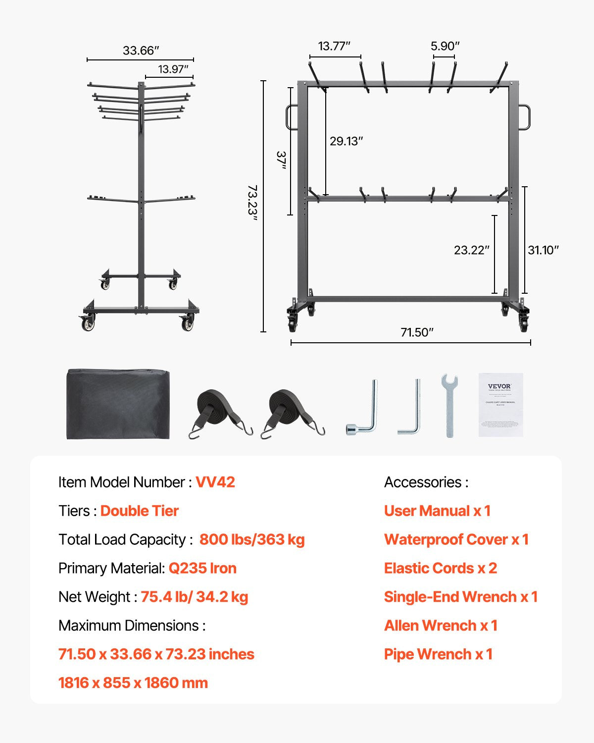 Folding Chair Rack Cart för 84 stolar/ 12 bord+42 stolar på 800 LBS
