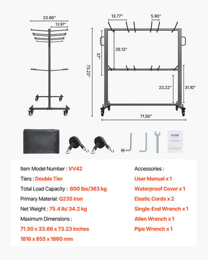 Folding Chair Rack Cart för 84 stolar/ 12 bord+42 stolar på 800 LBS