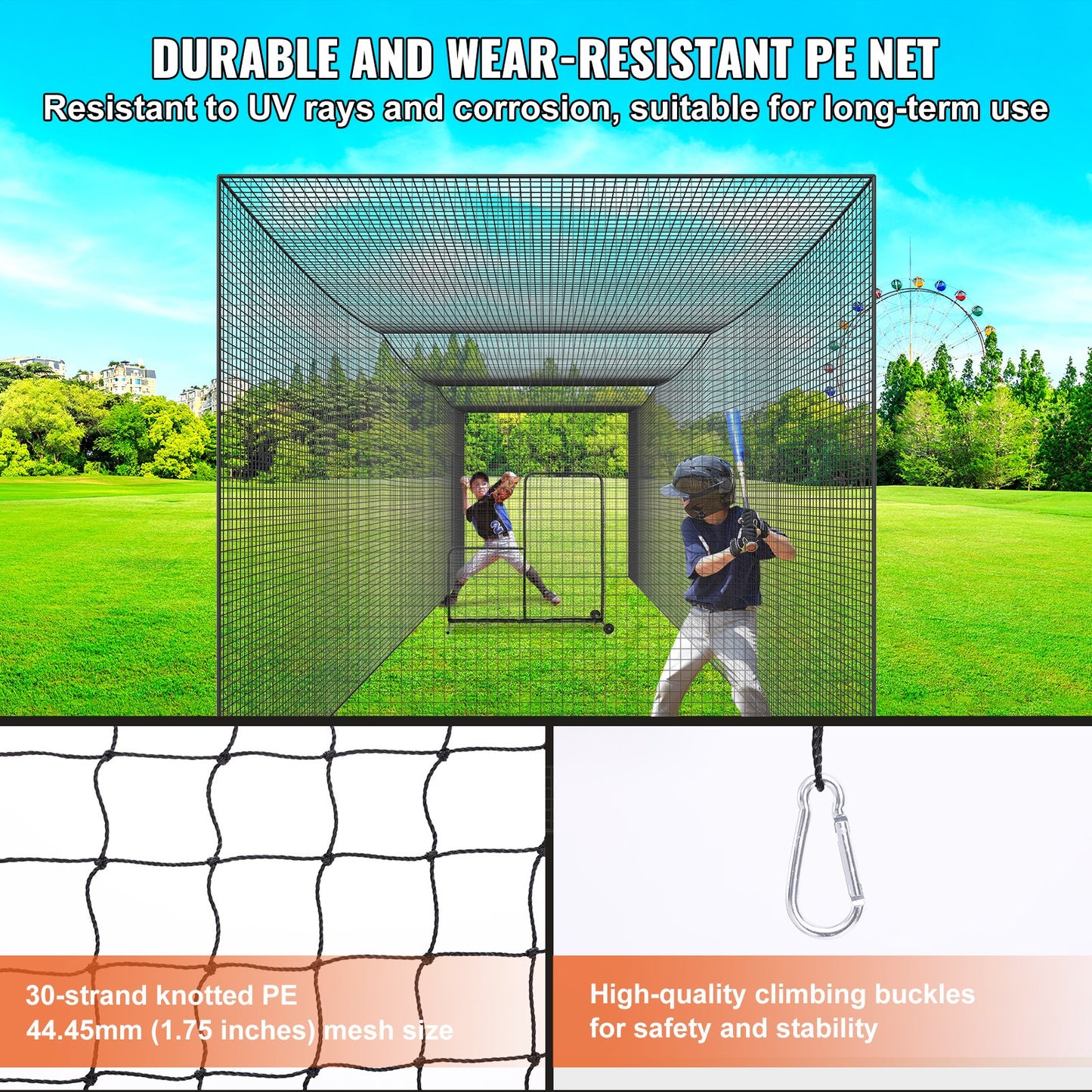 Baseball Batting Net, Professional Softball Baseball Batting Training Net, Training Portable Pitching Cage Netting with Door &amp; Carrying Bag, Heavy Duty Enclosed PE Netting, 35FT (NET ONLY)