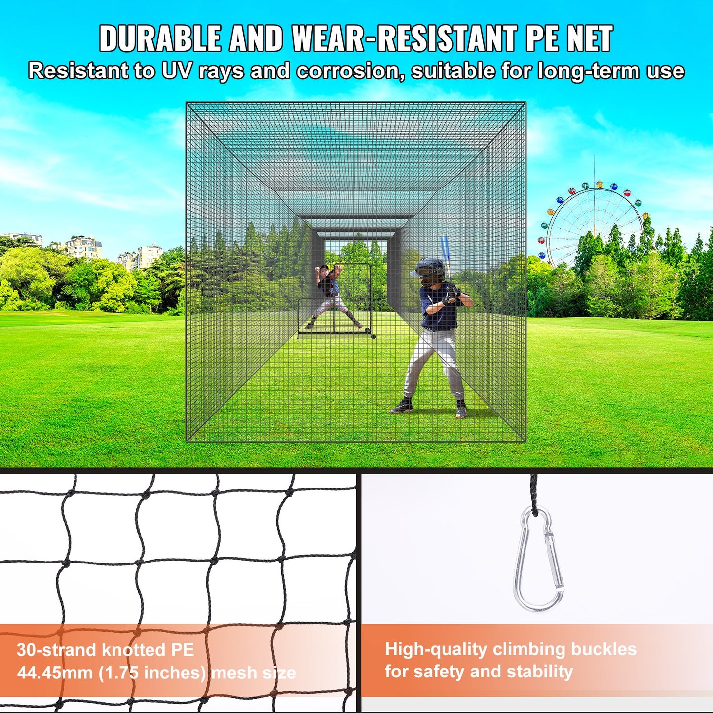 Baseball Batting Net, Professional Softball Baseball Batting Training Net, Training Portable Pitching Cage Netting with Door &amp; Carrying Bag, Heavy Duty Enclosed PE Netting, 55FT (NET ONLY)