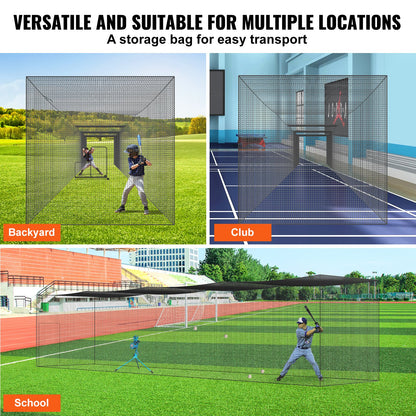 Baseball Batting Net, Professional Softball Baseball Batting Training Net, Training Portable Pitching Cage Netting with Door &amp; Carrying Bag, Heavy Duty Enclosed PE Netting, 55FT (NET ONLY)