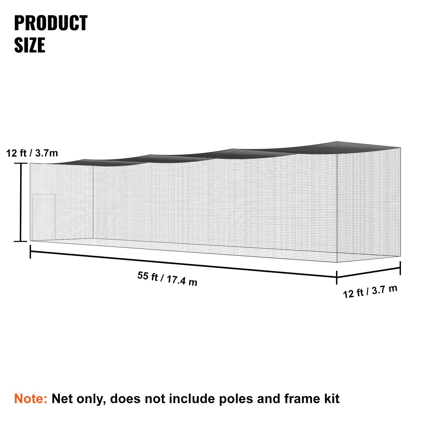 Baseball Batting Net, Professional Softball Baseball Batting Training Net, Training Portable Pitching Cage Netting with Door &amp; Carrying Bag, Heavy Duty Enclosed PE Netting, 55FT (NET ONLY)