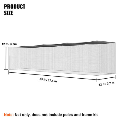 Baseball Batting Net, Professional Softball Baseball Batting Training Net, Training Portable Pitching Cage Netting with Door &amp; Carrying Bag, Heavy Duty Enclosed PE Netting, 55FT (NET ONLY)