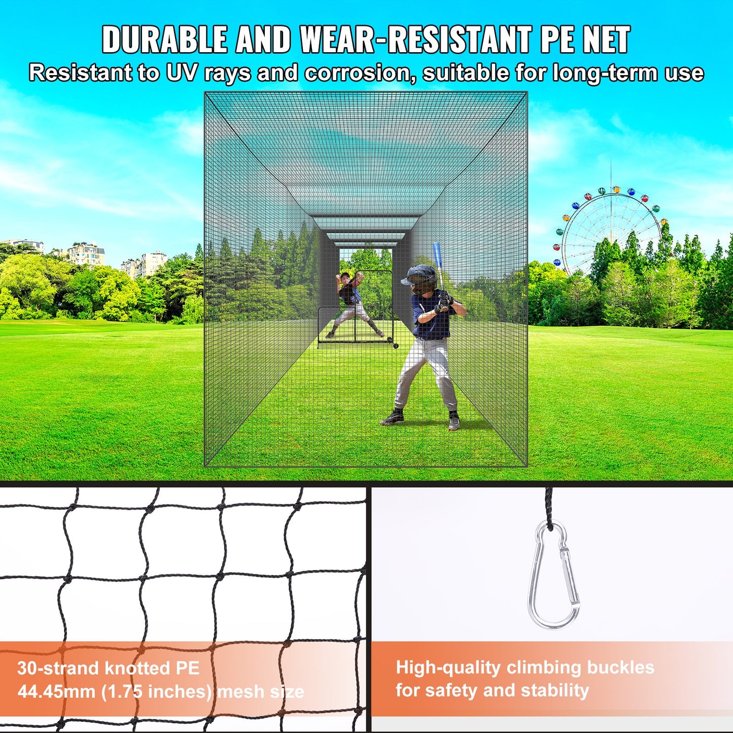 Baseball Batting Net, Professional Softball Baseball Batting Training Net, Training Portable Pitching Cage Netting with Door &amp; Carrying Bag, Heavy Duty Enclosed PE Netting, 70FT (NET ONLY)