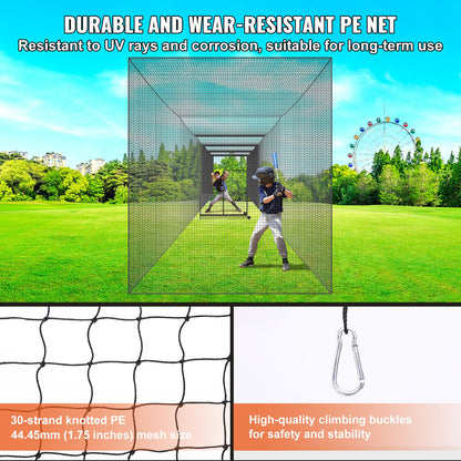 Baseball Batting Net, Professional Softball Baseball Batting Training Net, Training Portable Pitching Cage Netting with Door &amp; Carrying Bag, Heavy Duty Enclosed PE Netting, 70FT (NET ONLY)