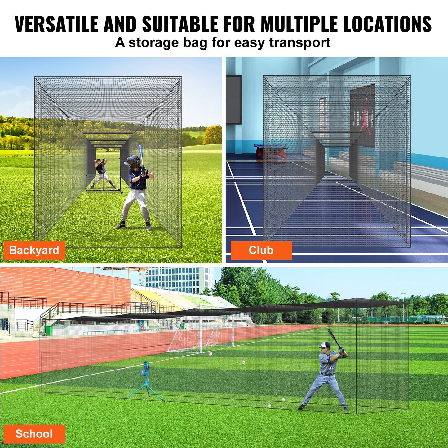 Baseball Batting Net, Professional Softball Baseball Batting Training Net, Training Portable Pitching Cage Netting with Door &amp; Carrying Bag, Heavy Duty Enclosed PE Netting, 70FT (NET ONLY)