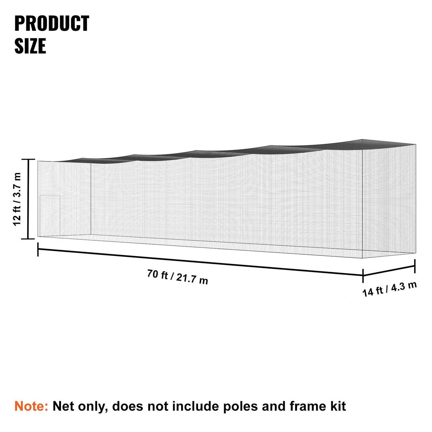 Baseball Batting Net, Professional Softball Baseball Batting Training Net, Training Portable Pitching Cage Netting with Door &amp; Carrying Bag, Heavy Duty Enclosed PE Netting, 70FT (NET ONLY)