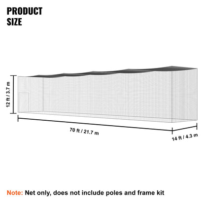 Baseball Batting Net, Professional Softball Baseball Batting Training Net, Training Portable Pitching Cage Netting with Door &amp; Carrying Bag, Heavy Duty Enclosed PE Netting, 70FT (NET ONLY)