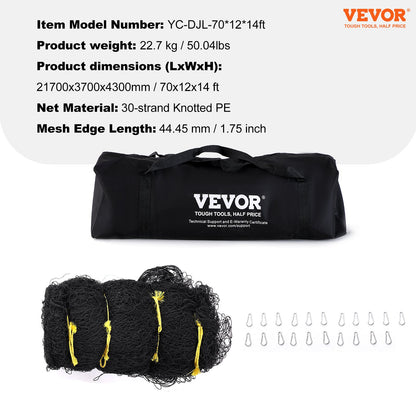 Baseball Batting Net, Professional Softball Baseball Batting Training Net, Training Portable Pitching Cage Netting with Door &amp; Carrying Bag, Heavy Duty Enclosed PE Netting, 70FT (NET ONLY)