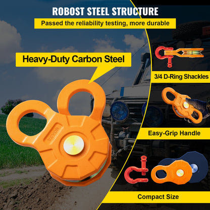 Umlenkrolle, 11 t/25.000 lbs Arbeitslastgrenze, Hochleistungs-Windenrolle für 0,55 Zoll/14 mm synthetisches Seil oder weiche Schäkel, Offroad-Bergezubehör für Traktor, LKW, ATV und UTV, 2er-Pack