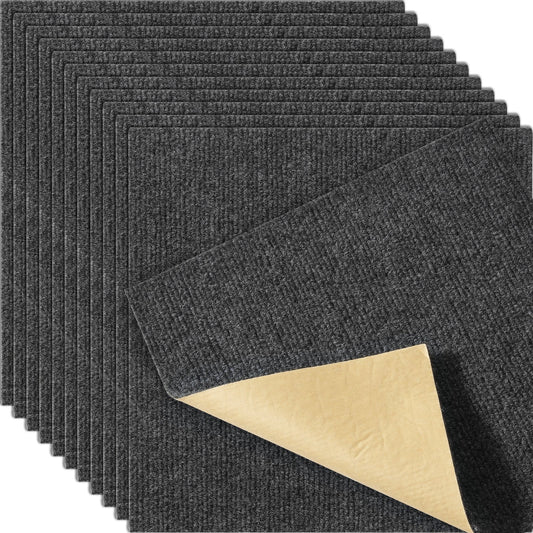 Mattplattor Peel and Stick, 12" x 12" fyrkanter självhäftande matta golvplattor, mjuka vadderade mattor, lättinstallerad DIY för sovrum Vardagsrum inomhus utomhus (12 plattor, mörkgrå)