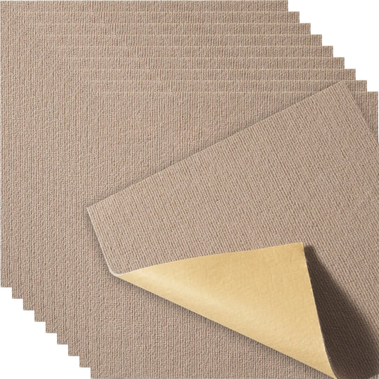 Carpet Tiles Peel and Stick, 18" x 18" Square Self-Adhesive Carpet Floor Tiles, Soft Padded Rugs, Easy Install DIY for Bedroom Living Room Indoor Outdoor (10 Tiles, Light Brown)