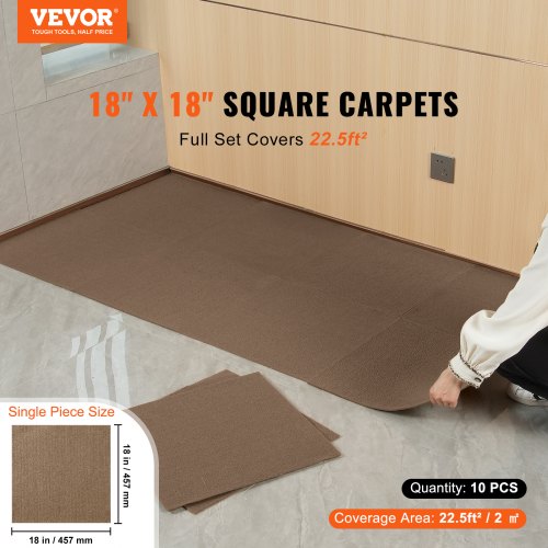 Carpet Tiles Peel and Stick, 18" x 18" Square Self-Adhesive Carpet Floor Tiles, Soft Padded Rugs, Easy Install DIY for Bedroom Living Room Indoor Outdoor (10 Tiles, Dark Brown) | EU