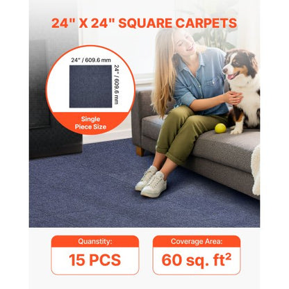 Teppichfliesen 610x610 mm 15er-Pack Selbstklebende Teppiche Grau | EU