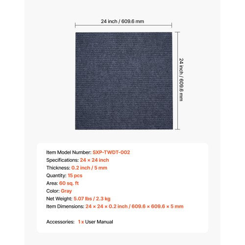 Teppichfliesen 610x610 mm 15er-Pack Selbstklebende Teppiche Grau | EU