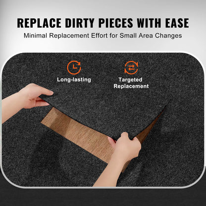Carpet Tiles Peel and Stick, 24" x 24" Square Self-Adhesive Carpet Floor Tiles, Soft Padded Rugs, Easy Install DIY for Bedroom Living Room Indoor Outdoor (15 Tiles, Charcoal Black)