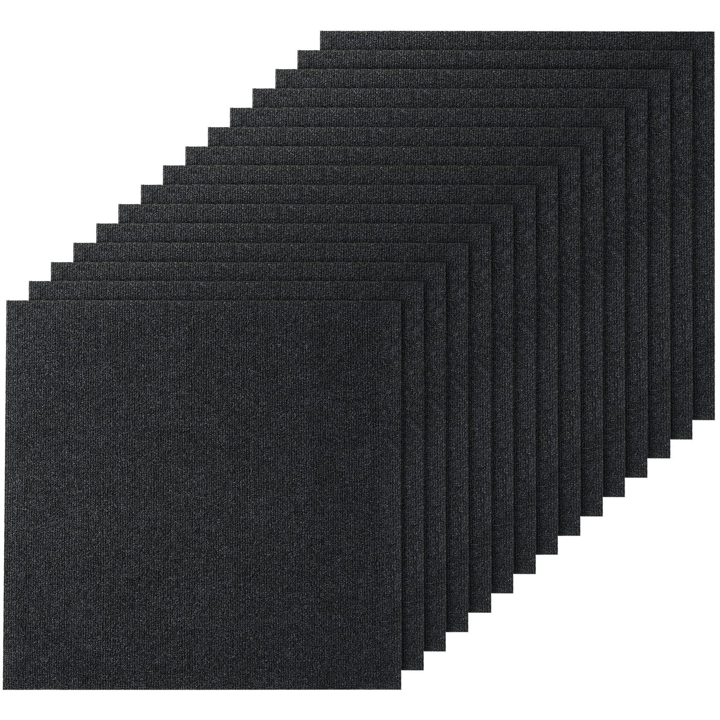 Carpet Tiles Peel and Stick, 24" x 24" Square Self-Adhesive Carpet Floor Tiles, Soft Padded Rugs, Easy Install DIY for Bedroom Living Room Indoor Outdoor (15 Tiles, Charcoal Black)