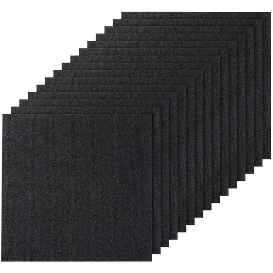 Carpet Tiles Peel and Stick, 24" x 24" Square Self-Adhesive Carpet Floor Tiles, Soft Padded Rugs, Easy Install DIY for Bedroom Living Room Indoor Outdoor (15 Tiles, Charcoal Black)
