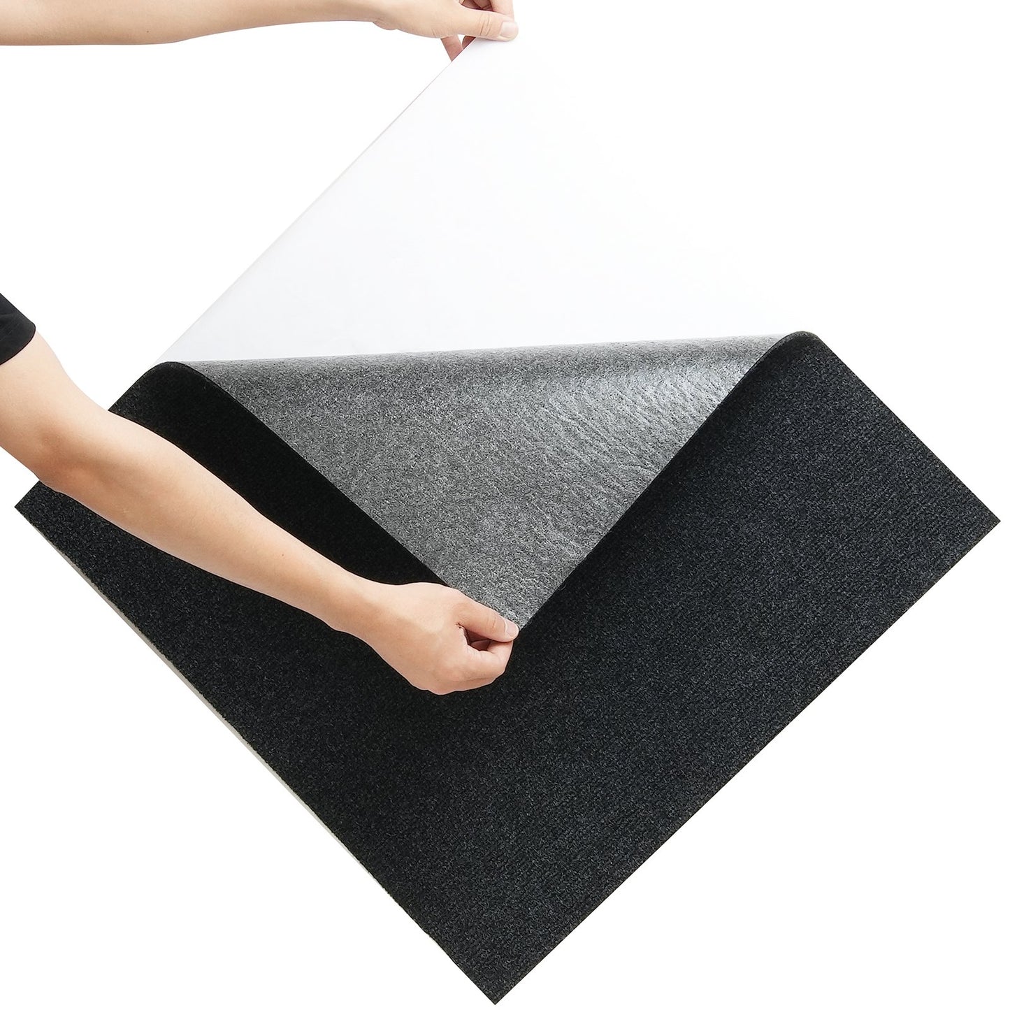 Carpet Tiles Peel and Stick, 24" x 24" Square Self-Adhesive Carpet Floor Tiles, Soft Padded Rugs, Easy Install DIY for Bedroom Living Room Indoor Outdoor (15 Tiles, Charcoal Black)