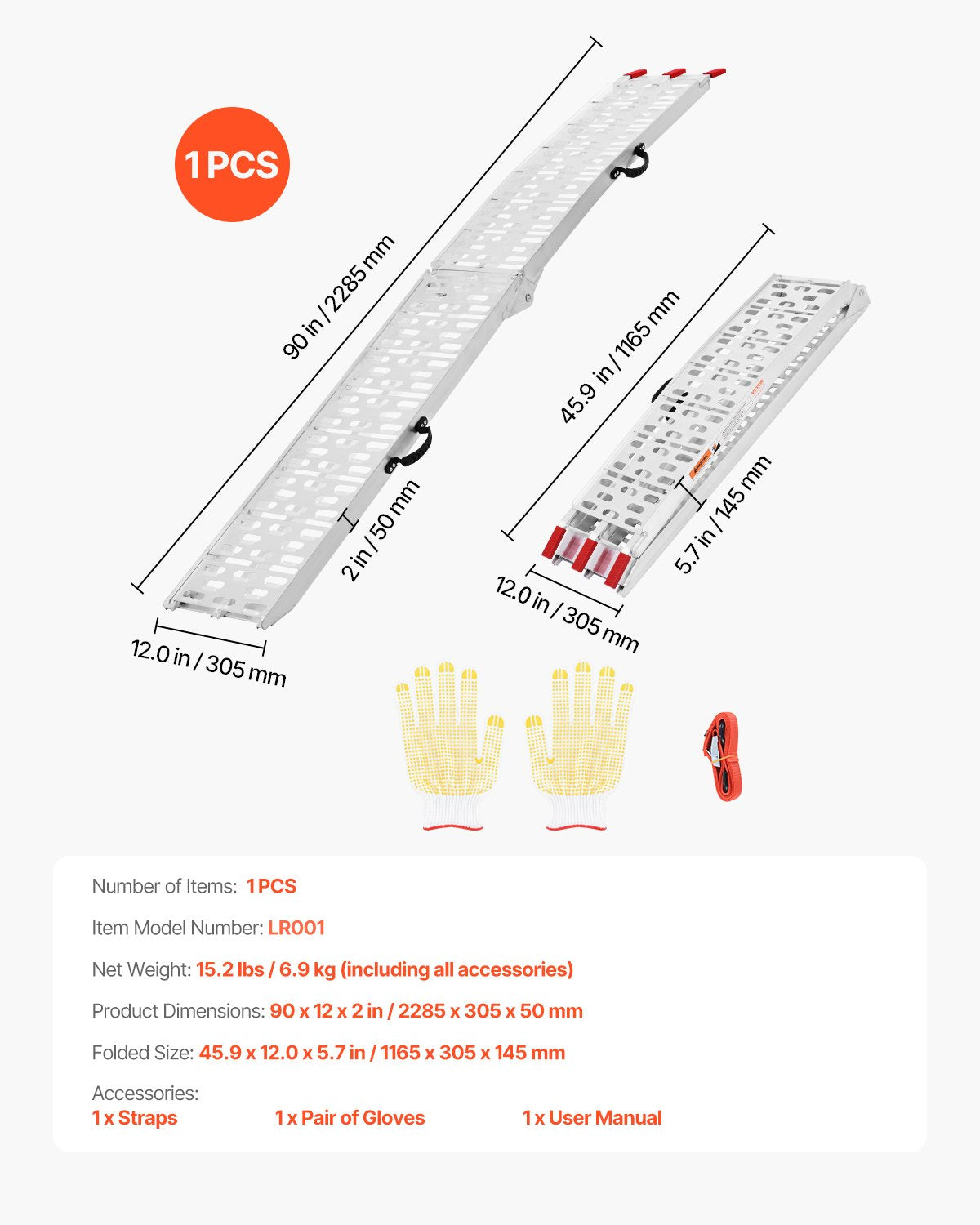 750 lbs aluminiumramper 1 st Kraftiga lastramper med handtag