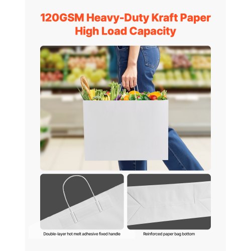 Kraftpapperspåsar med handtag 100 st 16x6x12 i festpåse vit |  EU
