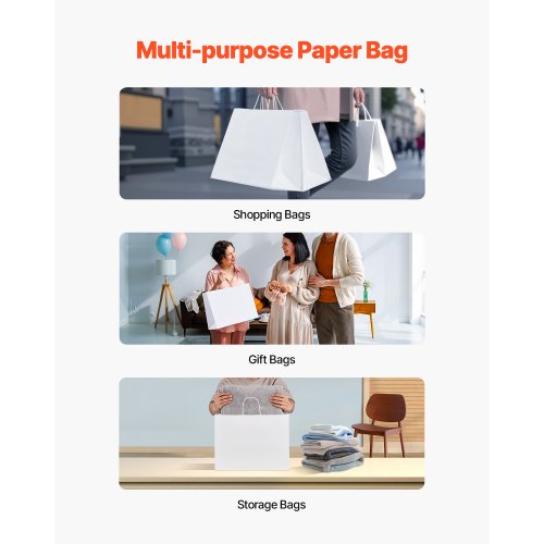 Kraftpapperspåsar med handtag 100 st 16x6x12 i festpåse vit |  EU