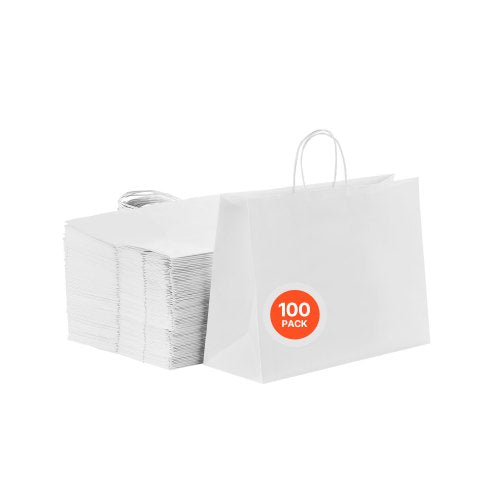 Kraftpapperspåsar med handtag 100 st 16x6x12 i festpåse vit |  EU