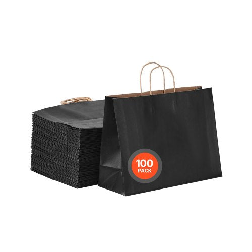 Kraftpapperspåsar med handtag 100 st 16x6x12 i partypåse svart |  EU