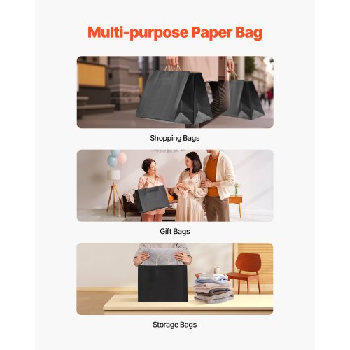 Kraftpapperspåsar med handtag 50 st 16x6x12 i partypåse svart |  EU
