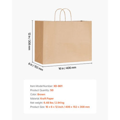 Kraftpapperspåsar med handtag 50 st 16x6x12 i partypåse brun |  EU