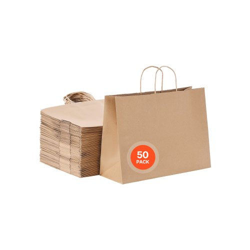 Kraftpapperspåsar med handtag 50 st 16x6x12 i partypåse brun |  EU