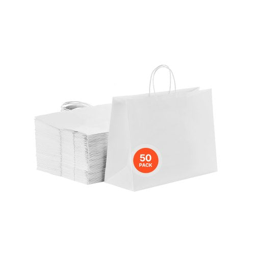 Kraftpapperspåsar med handtag 50 st 16x6x12 i festpåse vit |  EU