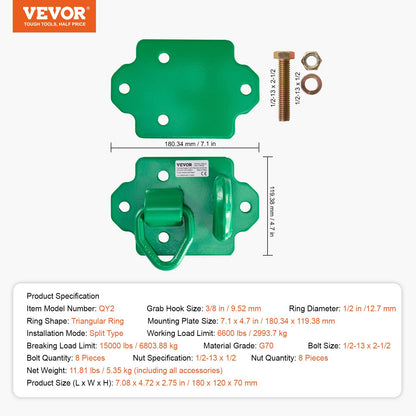 3/8" Tractor Bucket Hooks Grade 70 Forged Steel 2-pack Grapple Hooks Green