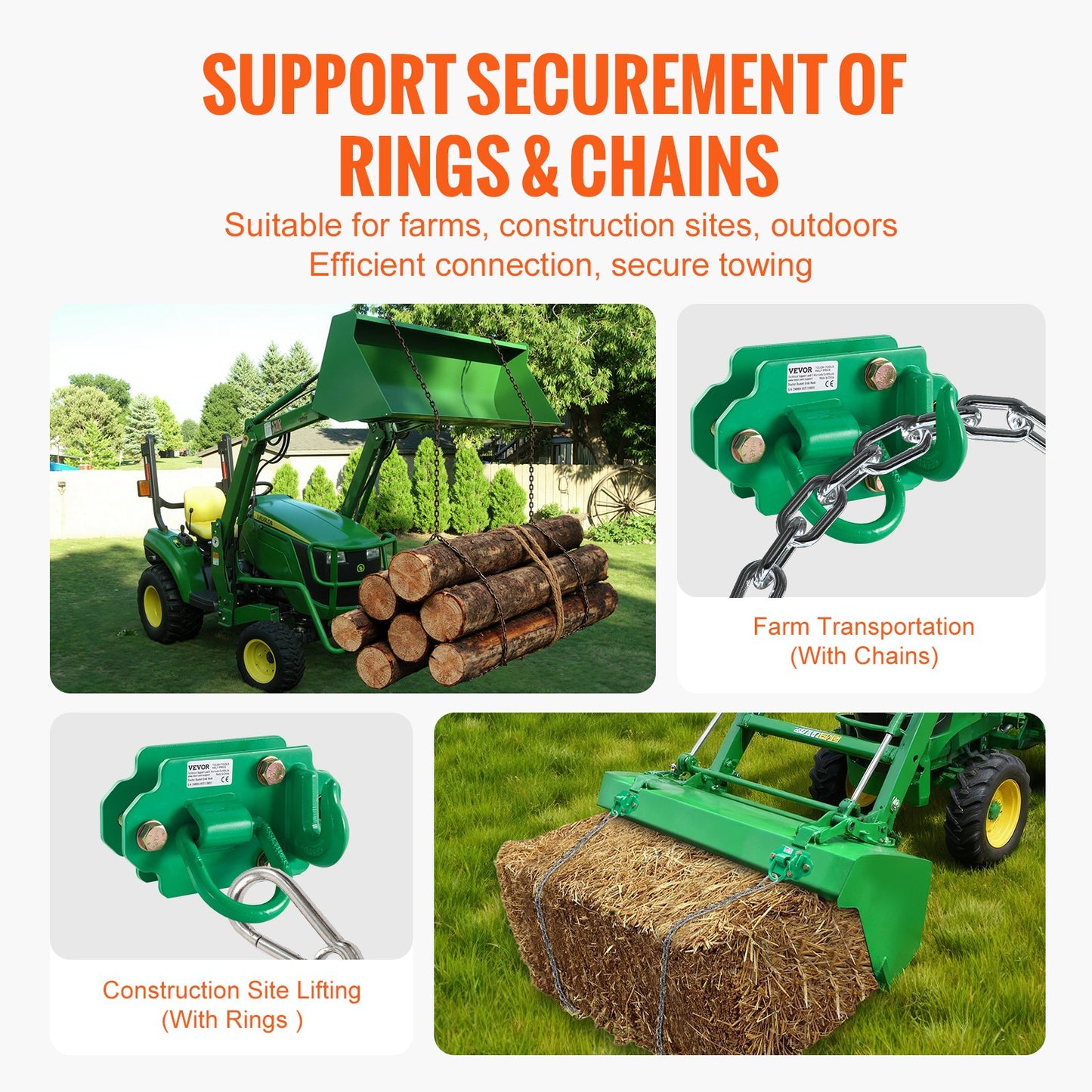 3/8" Tractor Bucket Hooks Grade 70 Steel Grab Hooks 12,000 lbs for RV UTV