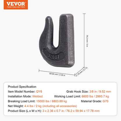 Angeschweißte Greifkettenhaken 3/8" Schlepphaken G70 Traktorhaken aus Schmiedestahl