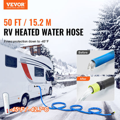 50ft Heated Water Hose for RV -45℉ Anti-Freeze Heated Drinking Water Hose