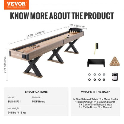 3.8m shuffleboard table 2-in-1 shuffleboard and bowling combo set