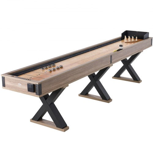 3.8m shuffleboard table 2-in-1 shuffleboard and bowling combo set
