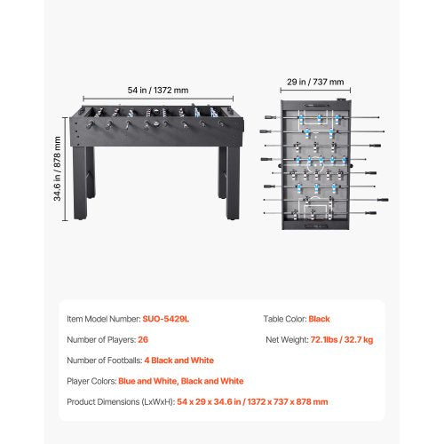 Fotbollsbord, 137 cm standardstorlek, inomhusfotbollsbord i full storlek för hemmet, familjen och spelrummet, hållbart fotbollsset, inkluderar 4 bollar, poänghållare och 2 mugghållare |  EU