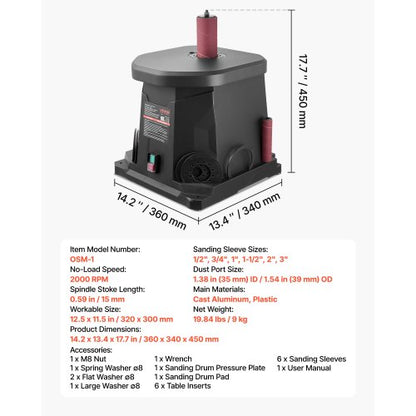 oscillerande spindelslip, 2000 varv/min bänkspindelslip med 6 hylsor (12,7–76,2 mm), 15 mm slaglängd och dammanslutningsport för möbelfinish, hantverksslipning, gör-det-själv-träbearbetning |  EU