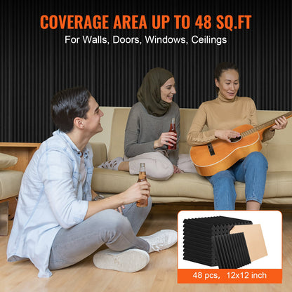 Acoustic foam panels 48-pack 12 x 12 x 1 in adhesive for wall ceilings