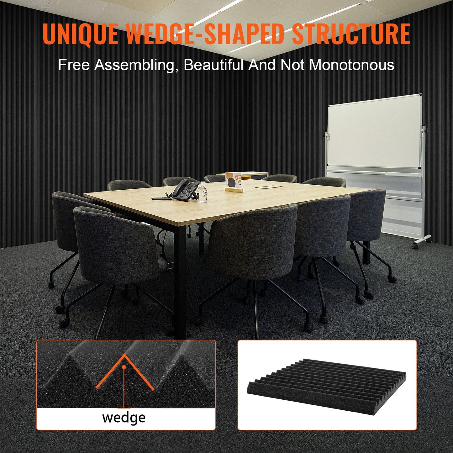 Acoustic foam panels 48-pack 12 x 12 x 1 in adhesive for wall ceilings