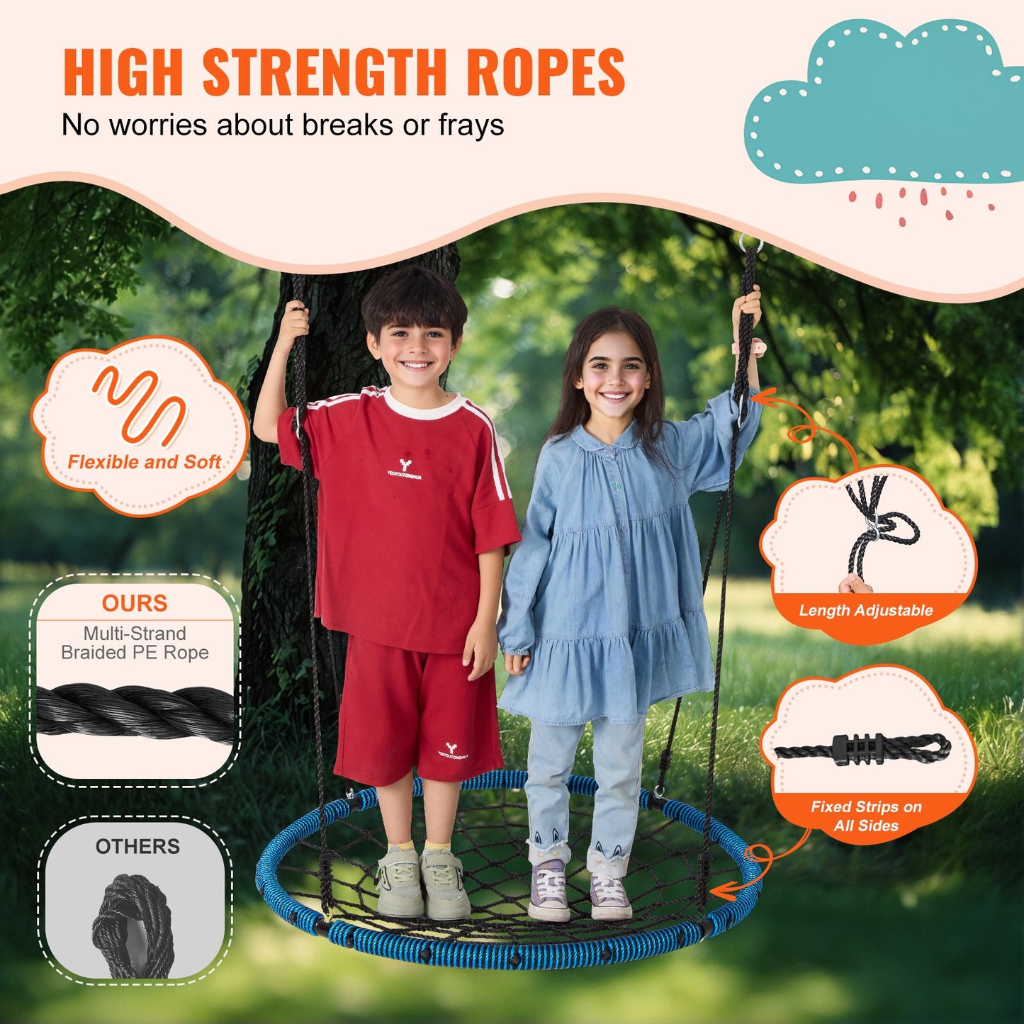 Spider Web Saucer Swing 40 tums runda gungor för barn utomhus 750 lbs