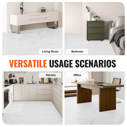 Self-Adhesive Vinyl Floor Tiles 12 x 12 Inch, 50 Tiles 1.5mm Thick Peel &amp; Stick, White Marble Texture DIY Flooring for Kitchen, Dining Room, Bedroom and Bathroom, Easy for Home Decor